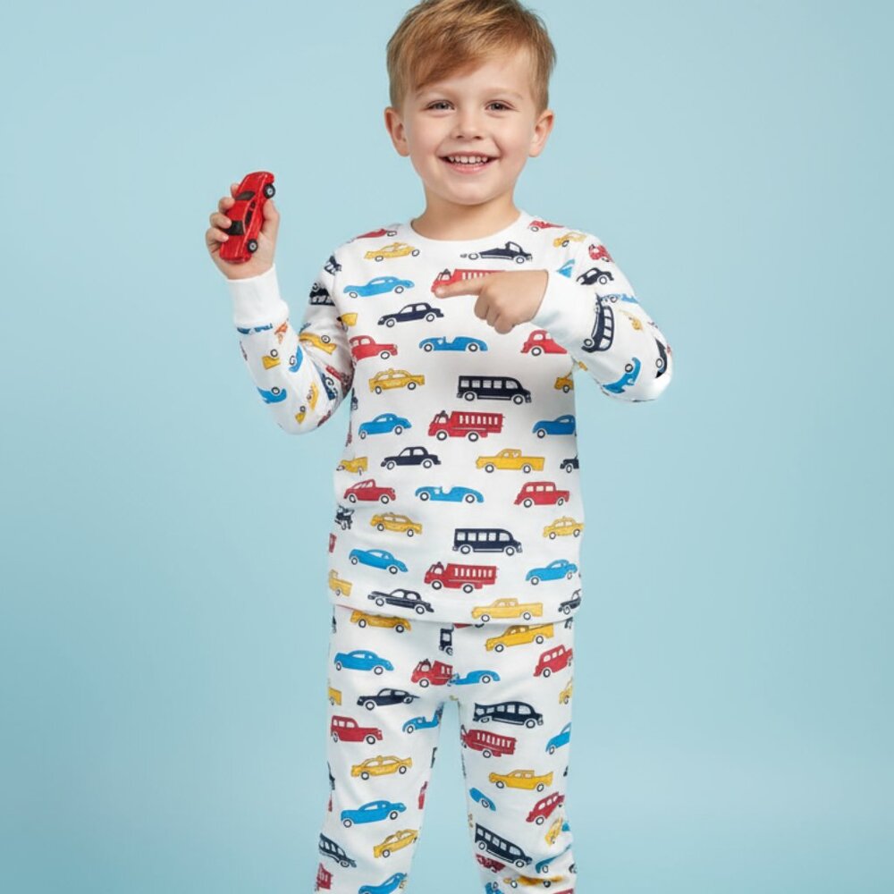 White Car Print Kids Pajama Set – Soft cotton & Cozy Sleepwear Andrew Scott NWT